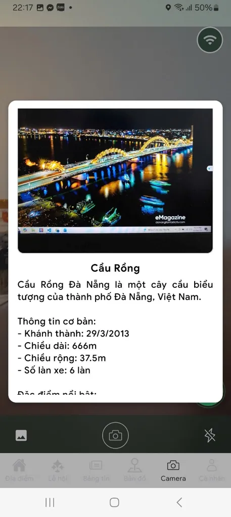Recognition result identifying the Dragon Bridge with its description