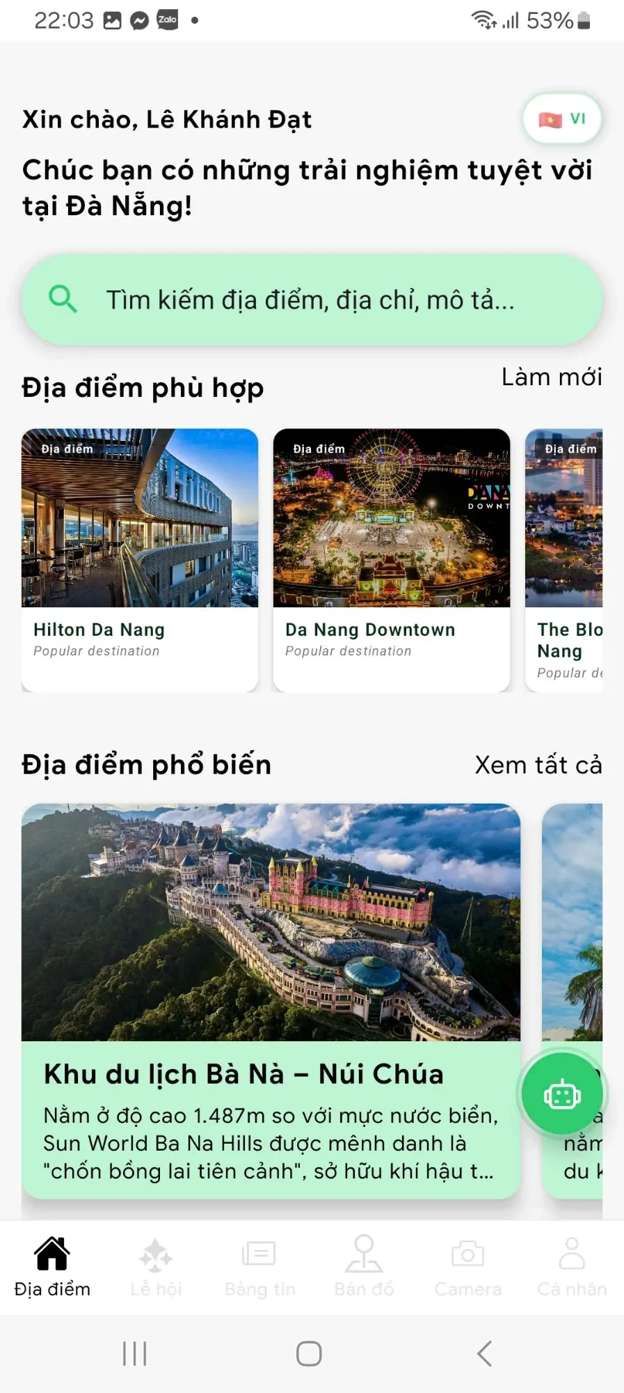 Da Nang Smart Tourism app home screen